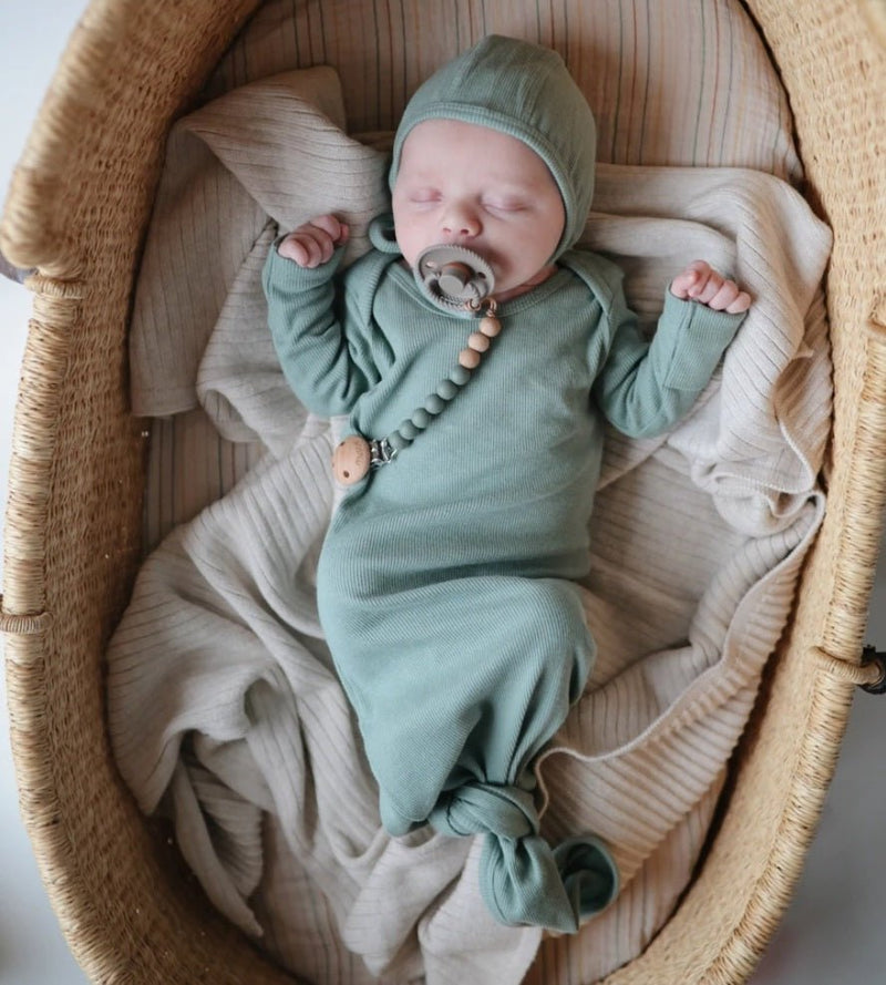 Mushie Knitted Ribbed Baby Blanket (Beige Melange) – BabyMine