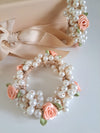 Faux Pearl & Roses Hair Tie || Peach (1 pcs)