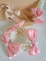 Faux Pearl Hair Tie || Pink Bow ( 1 pcs)