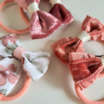 Velvet Pink Bow Hair Ties (6pcs)